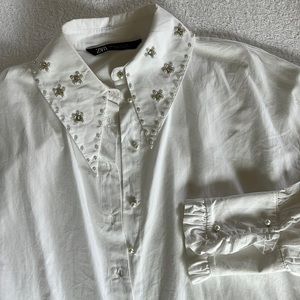 Zara embellished button up blouse